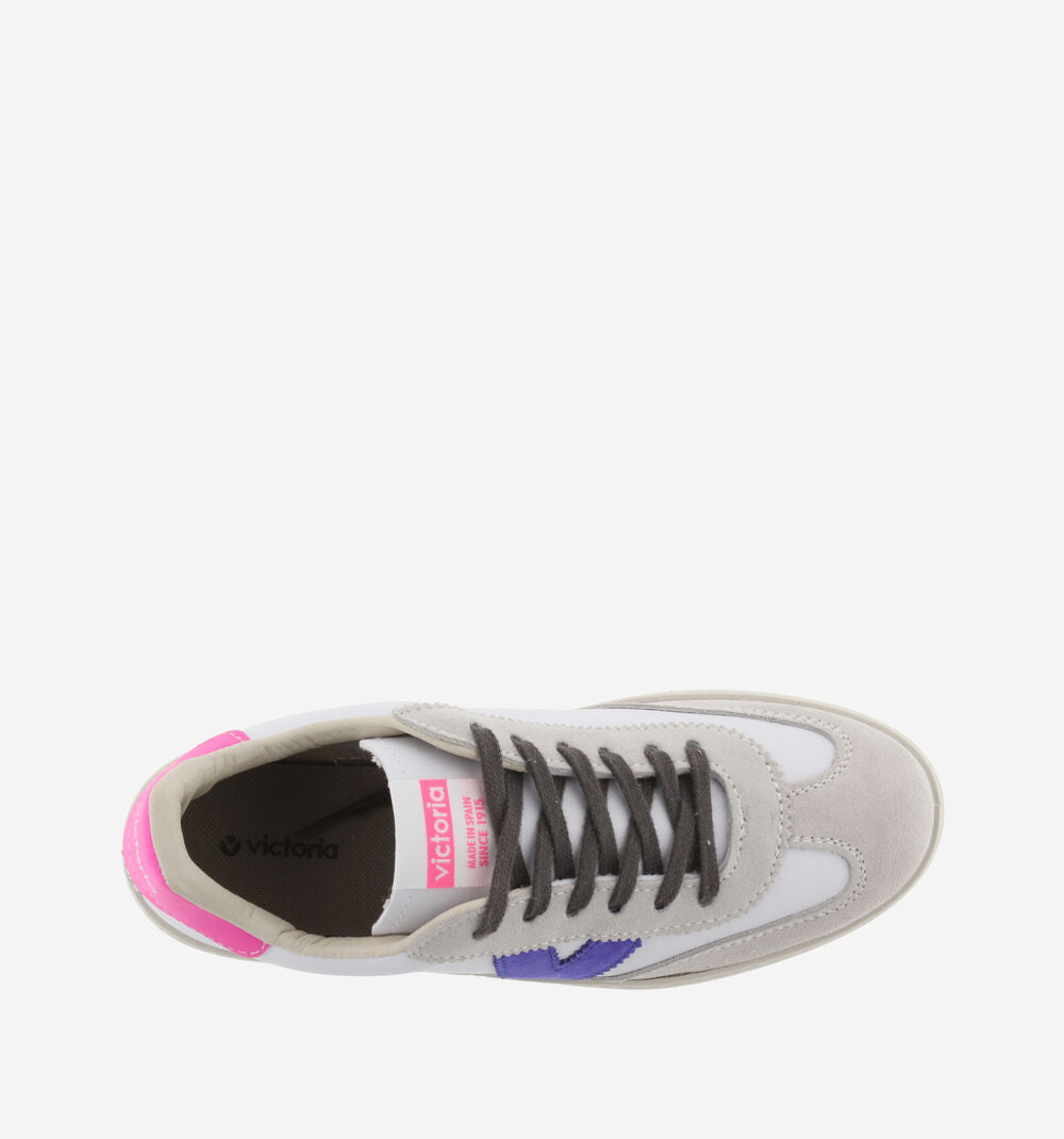 Berlin Leather Sneaker - White, Purle and Neon Pink
