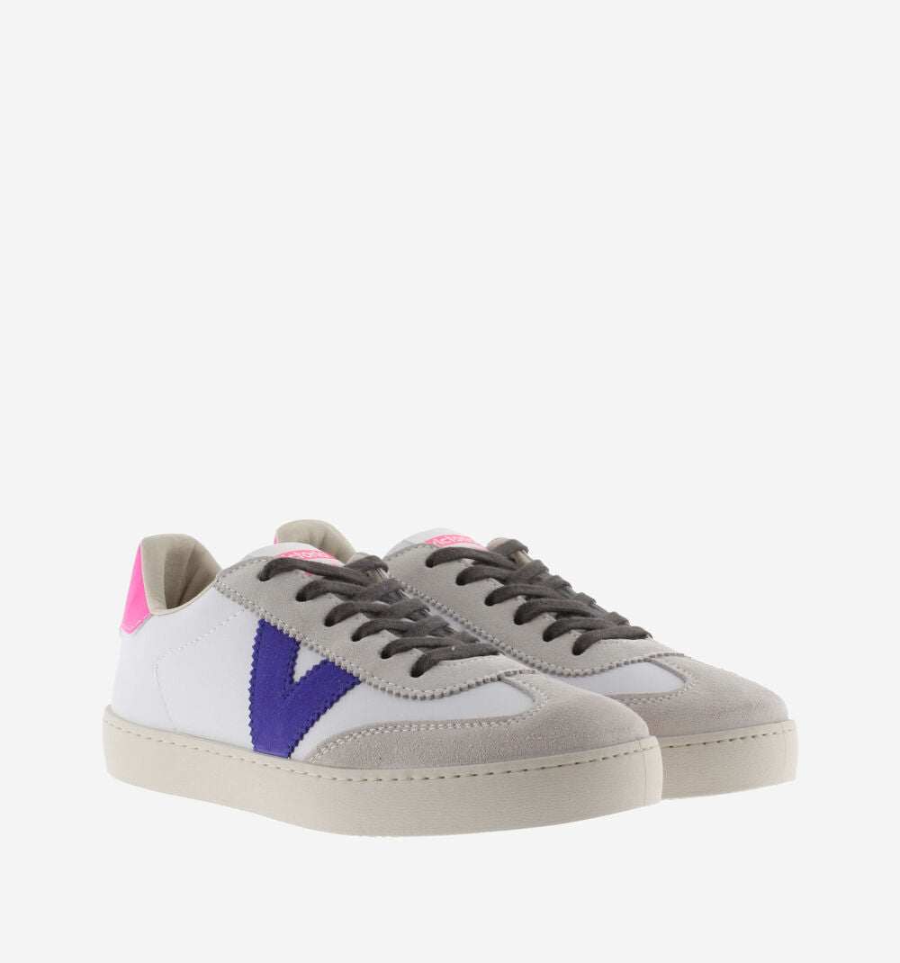 Berlin Leather Sneaker - White, Purle and Neon Pink