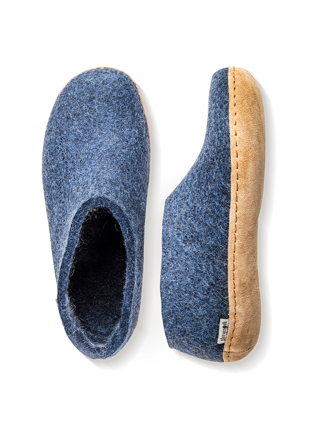 Denim blue wool shoe with leather sole