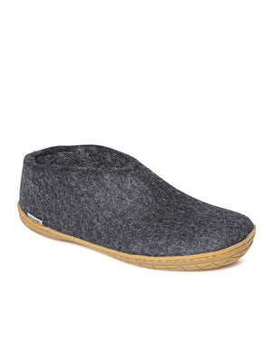 Chaussure de laine noire-charbon avec semelle en caoutchouc