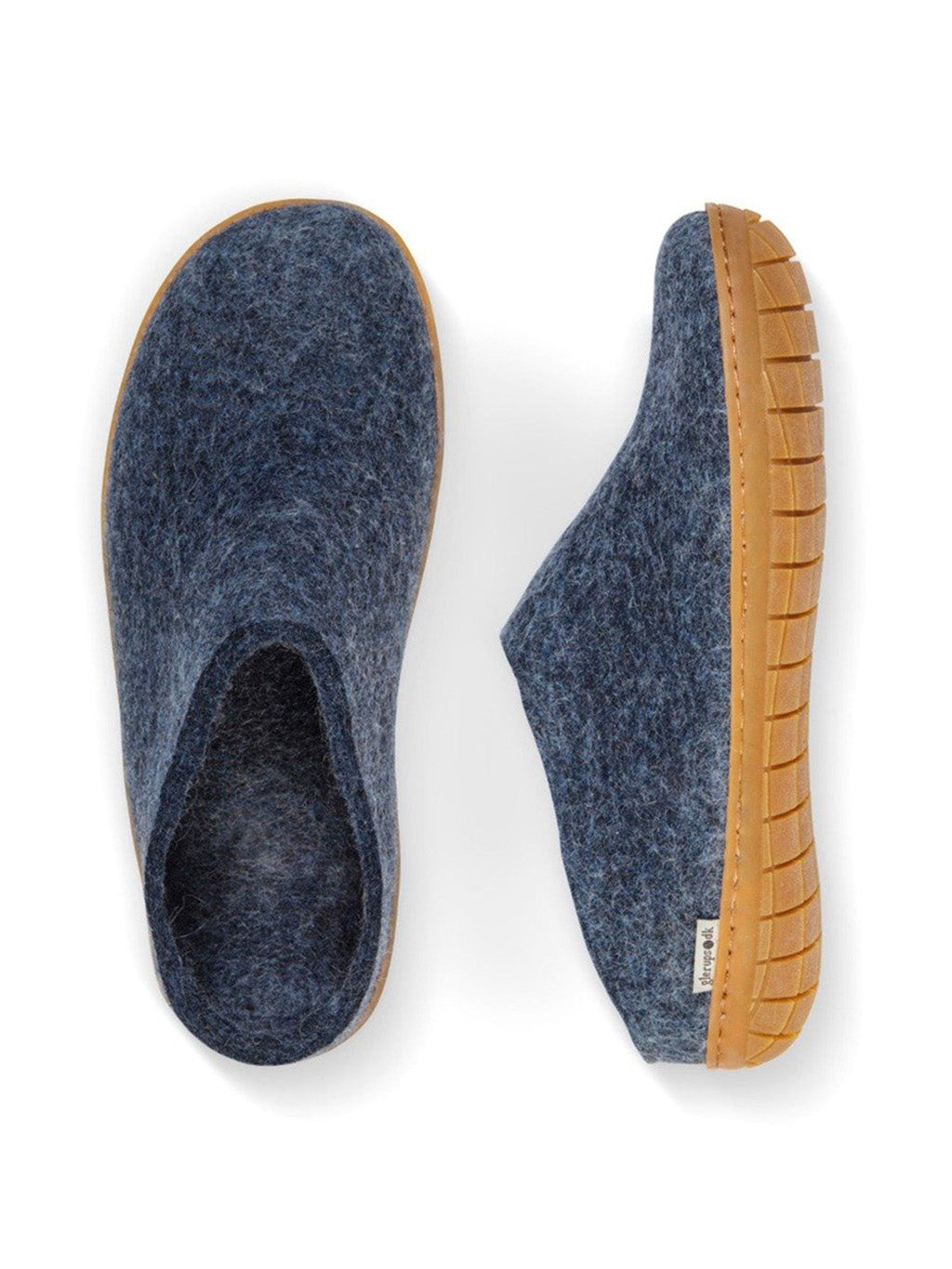 Blue-denim wool slipper with rubber sole