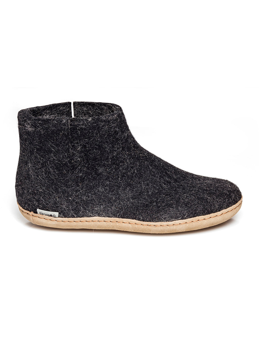 Slipper black-charcoal wool with leather sole