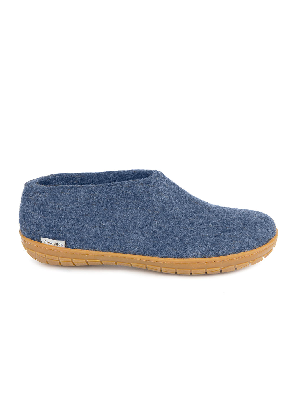 Denim blue wool shoe with rubber sole