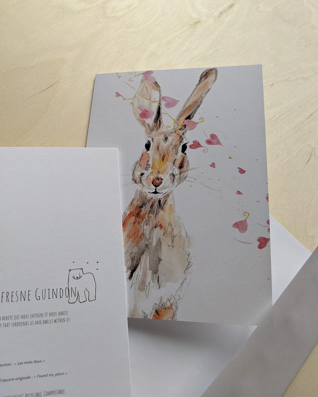 Wish Card Hare and Hearts by Sophie Dufresne GUINDON